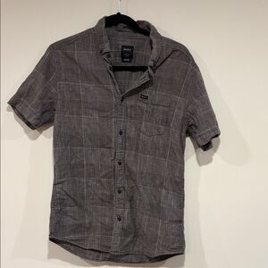 RVCA Men's Charcoal Plaid Button Down Shirt M Slim Fit Cotton Linen Blend